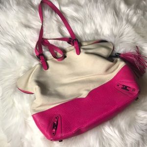 Rebecca Minkoff tote fushia and cream linen